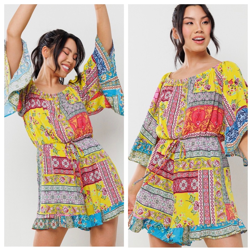 ✨LAST ONE✨Boho Border Print Off Shoulder Romper - Picture 3 of 6